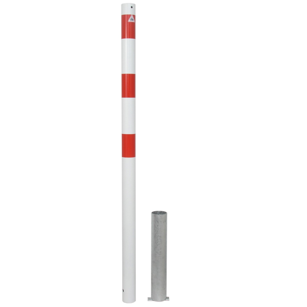 Barrier posts | Steel tube  60 x 2,5 mm | removable | without locking mechanism | hot-dip galvanized and white coated withthree red reflecting stripes | with 1 eyelet